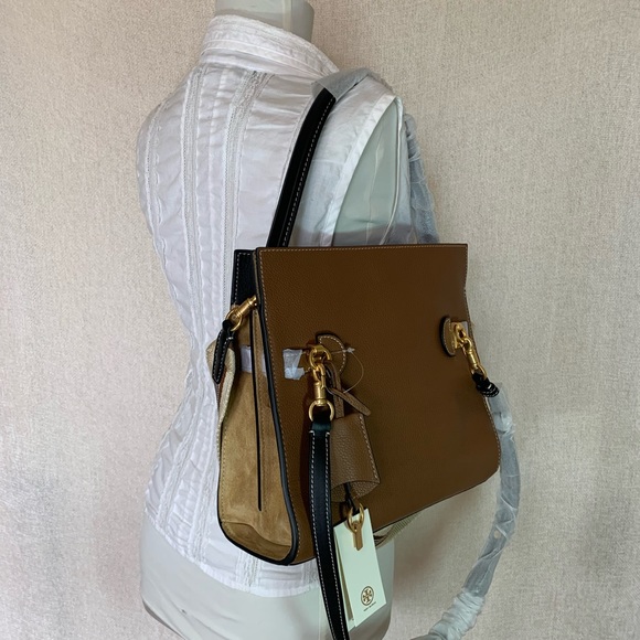 Tory Burch Lee Radziwill Double Tan Pebbled Leather Small Satchel/Shoulder Bag - Picture 6 of 16